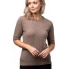 Tröja kortärm Linn - klassisk kashmirtröja med pärlemoknapp beige