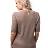 Tröja kortärm Linn - klassisk kashmirtröja med pärlemoknapp beige
