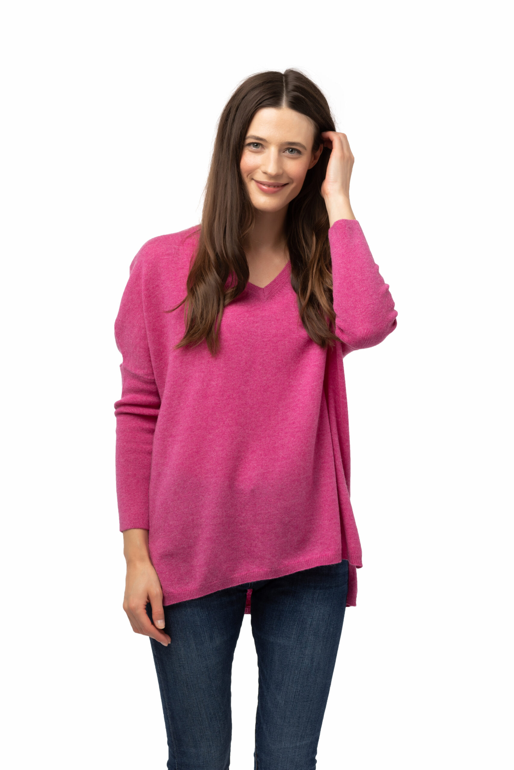 Tröja Victoria - oversized kashmirtröja med v-ringning cerise