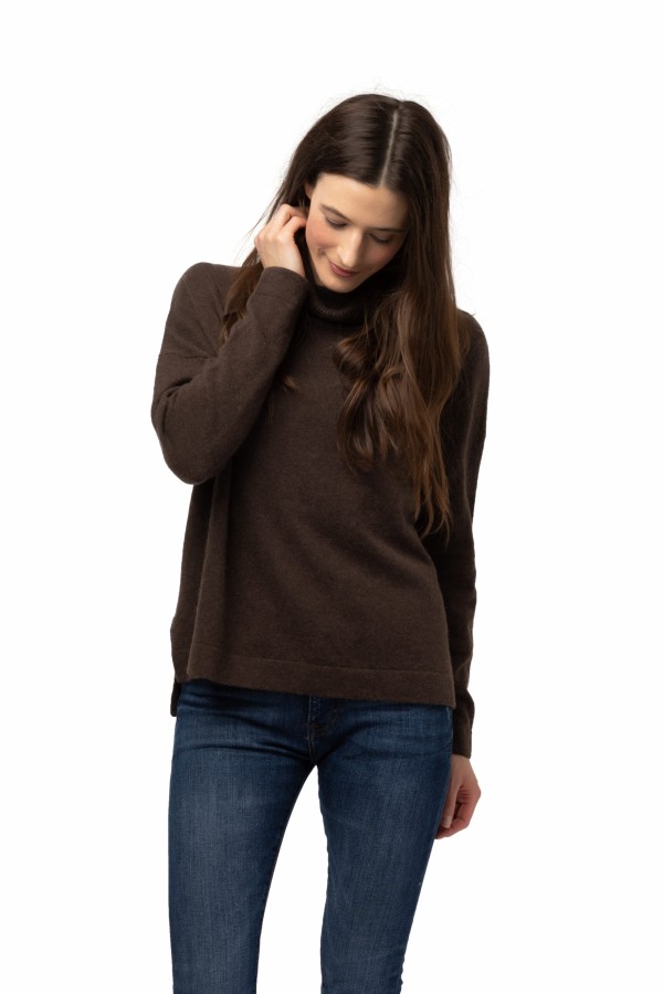 Tröja Polo - oversize trendig polotröja i kashmir brun