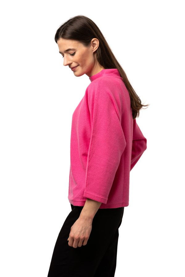 Tröja Julia - trendig kashmirtröja med högre halskant bubbelgum rosa