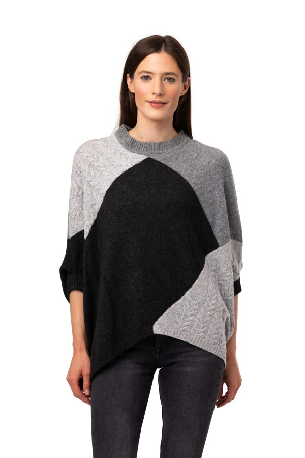 Lyx Poncho- En rundhalsad poncho med ärm grå