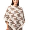 Poncho Jennie hundtandsmönster - rundhalsad poncho naturvit beige mönstrad