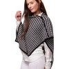 Inez poncho - hundtandsmönstrad poncho med dekorativa knappar, naturvit/svart