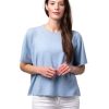 Tröja Sofia - Kortärmad slätstickad tröja med rund halsringning ljusblå