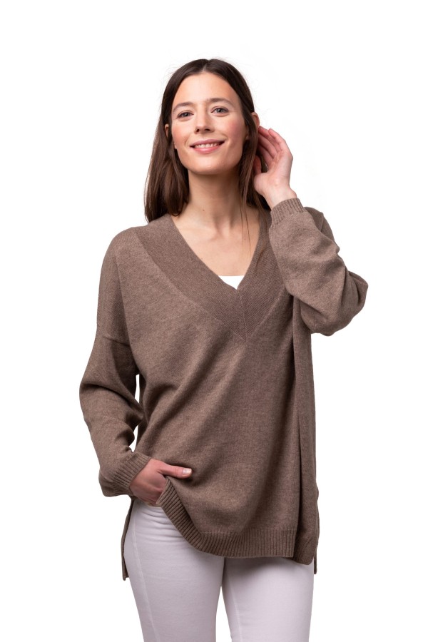 Tröja Wilma- V-ringad avslappnad tröja beige