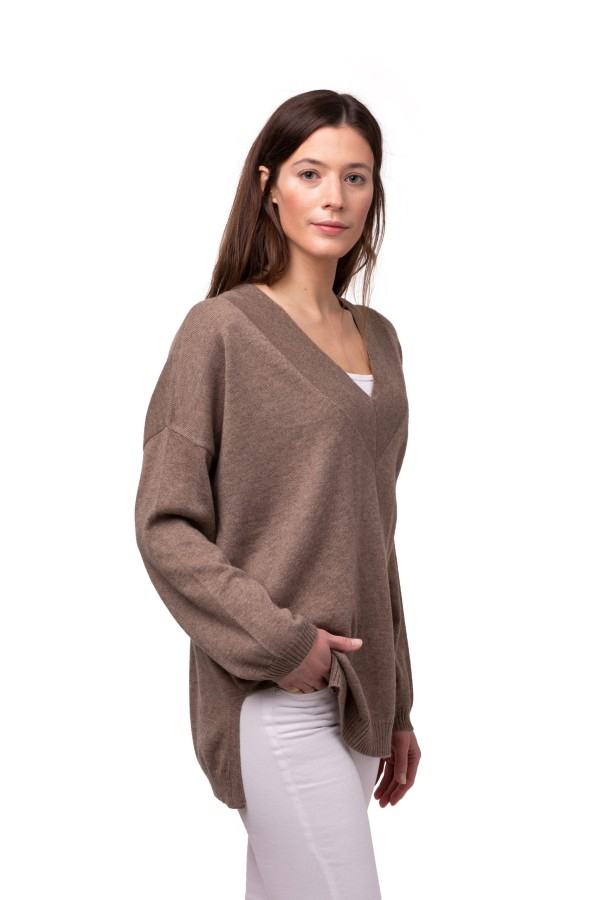 Tröja Wilma- V-ringad avslappnad tröja beige