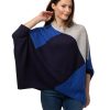 Lyxponcho – en rundhalsad poncho tröja med halvkort ärm, kornblå,marinblå melange,ljusgrå