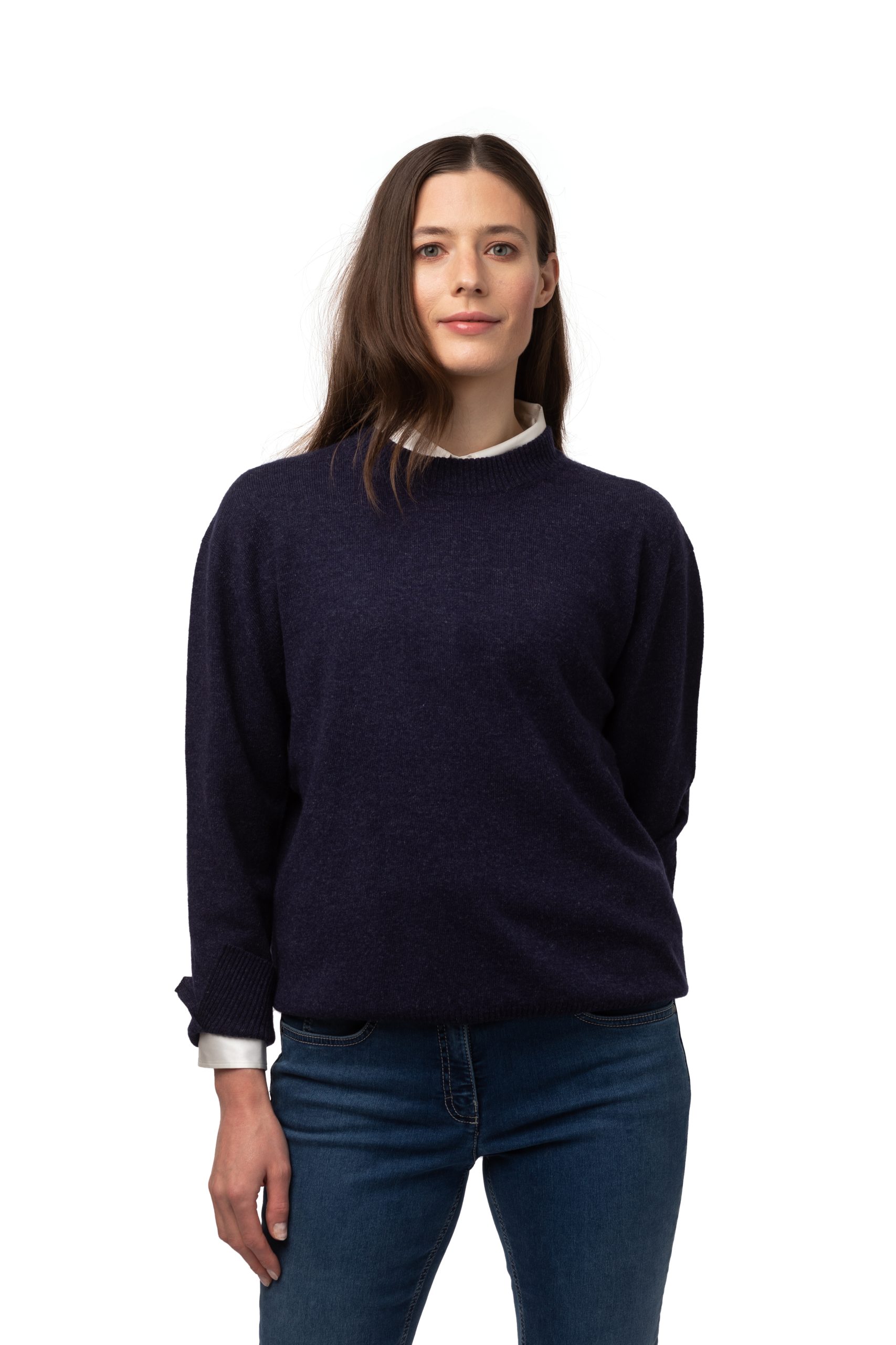 Tröja Ada rundhalsad -Klassisk tröja med sprund vid ärmens slut. marinblå melange