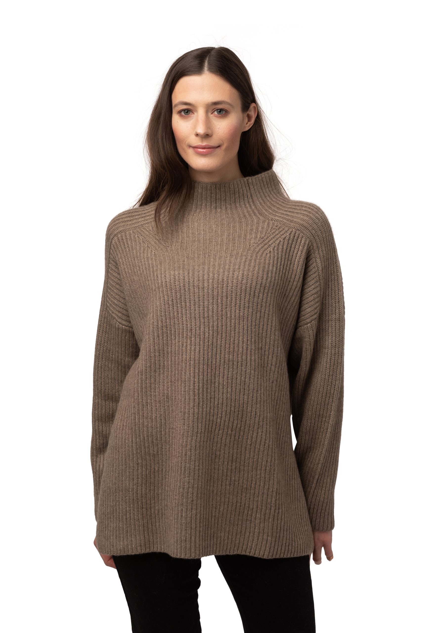 Tröja Agnes - oversize ribbstickad halvpolo, beige