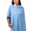 Inez poncho enfärgad, poncho med dekorativa pärlemoknappar, himmelsblå