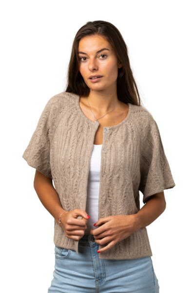 Kofta Filippa - mönsterstickad kortärmad kashmirkofta, linbeige