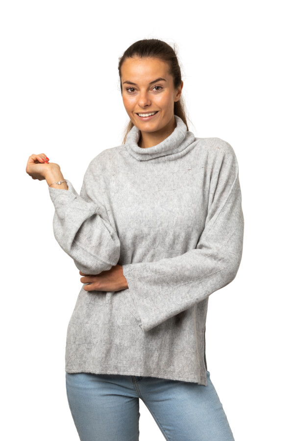 Tröja Lily poli- generös oversize tröja med mönsterstickning, ljusgrå