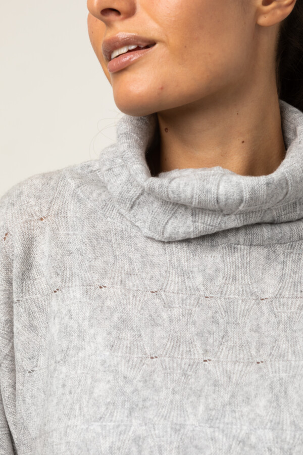 Tröja Lily poli- generös oversize tröja med mönsterstickning, ljusgrå
