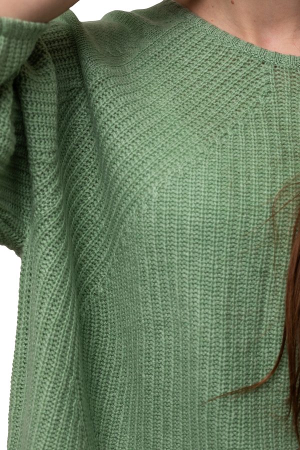 Tröja Sofia med trekvarts ärm, rundhalsad mönsterstickad tröja, ljusgrön
