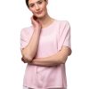 Tröja Sofia - Kortärmad slätstickad tröja med rund halsringning ljusrosa